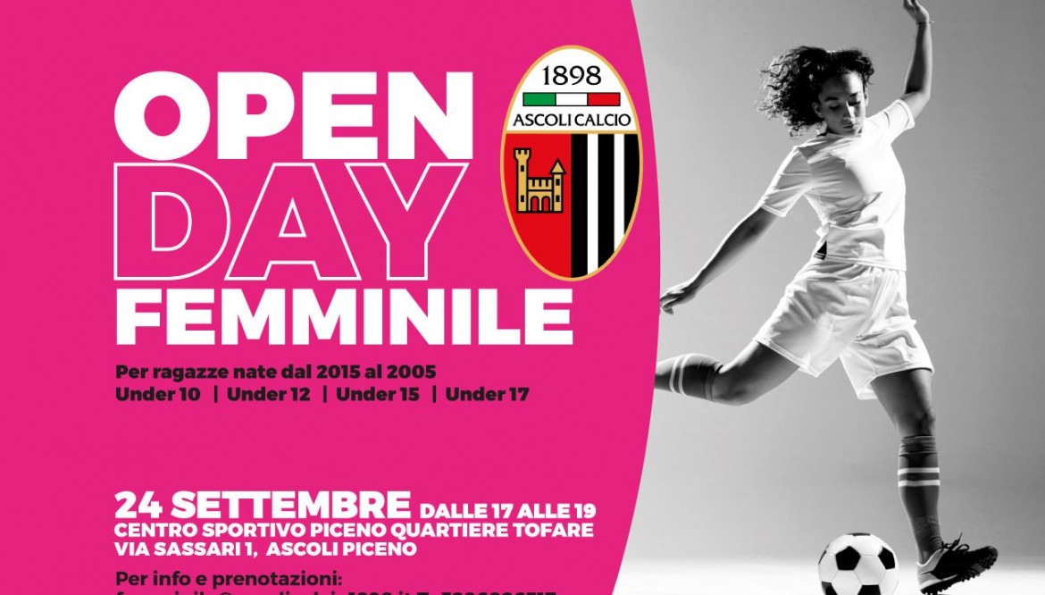 OPEN DAY calcio femminile il 24 settembre al C.S. Piceno.