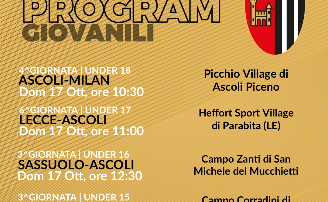 SETTORE GIOVANILE | IL PROGRAMMA DEL WEEKEND