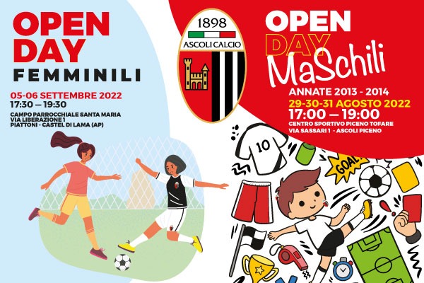 Entra nell’Ascoli Calcio! Al via gli open day maschili e femminili