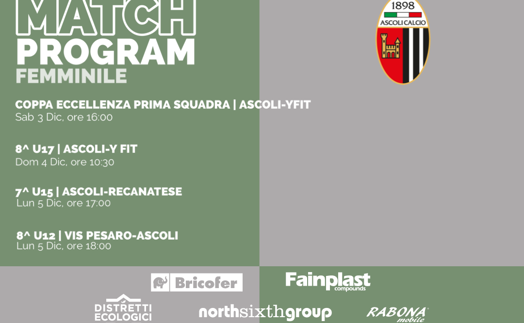 ASCOLI CALCIO FEMMINILE | IL PROGRAMMA DEL WEEKEND