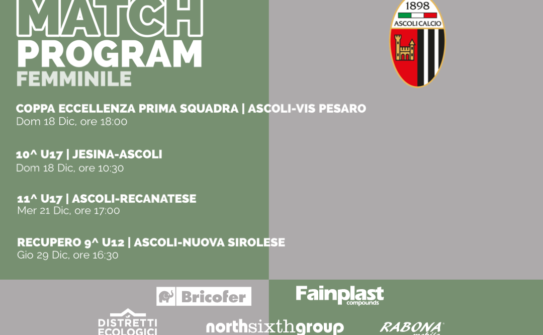 ASCOLI CALCIO FEMMINILE | IL PROGRAMMA DEL WEEKEND