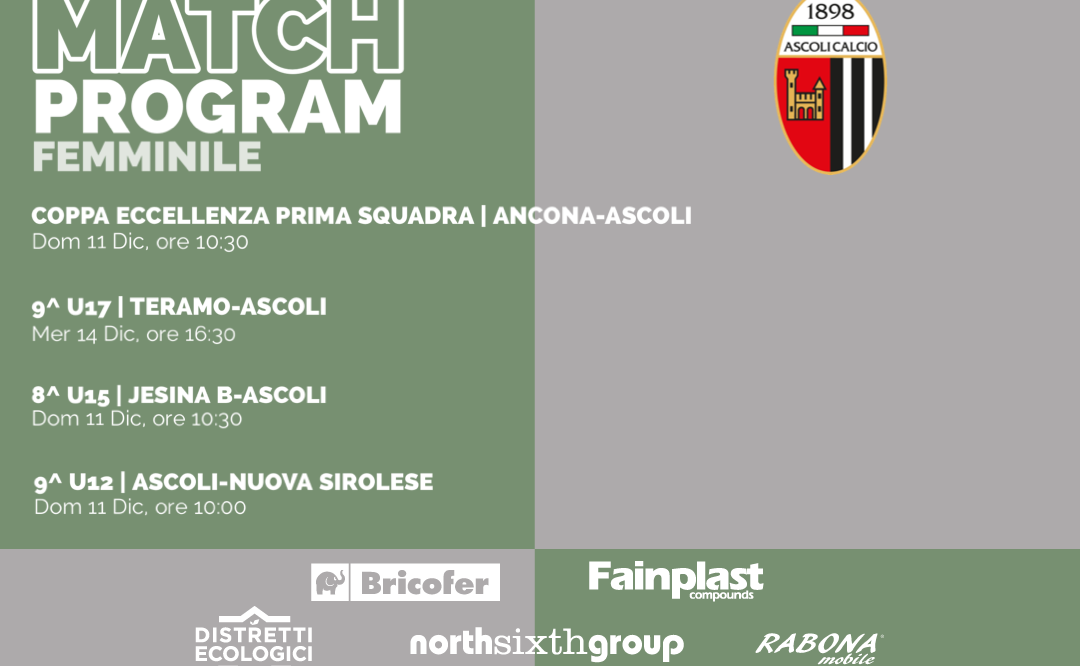 ASCOLI CALCIO FEMMINILE | IL PROGRAMMA DEL WEEKEND